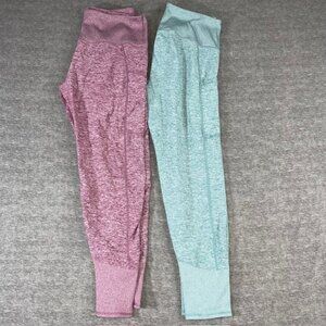 LOT 2 Kirkland Signature Women Leggings 2 Pockets Size XL Green Red Ribbed Cuffs